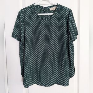 Loft green blue diamond print blouse shirt large